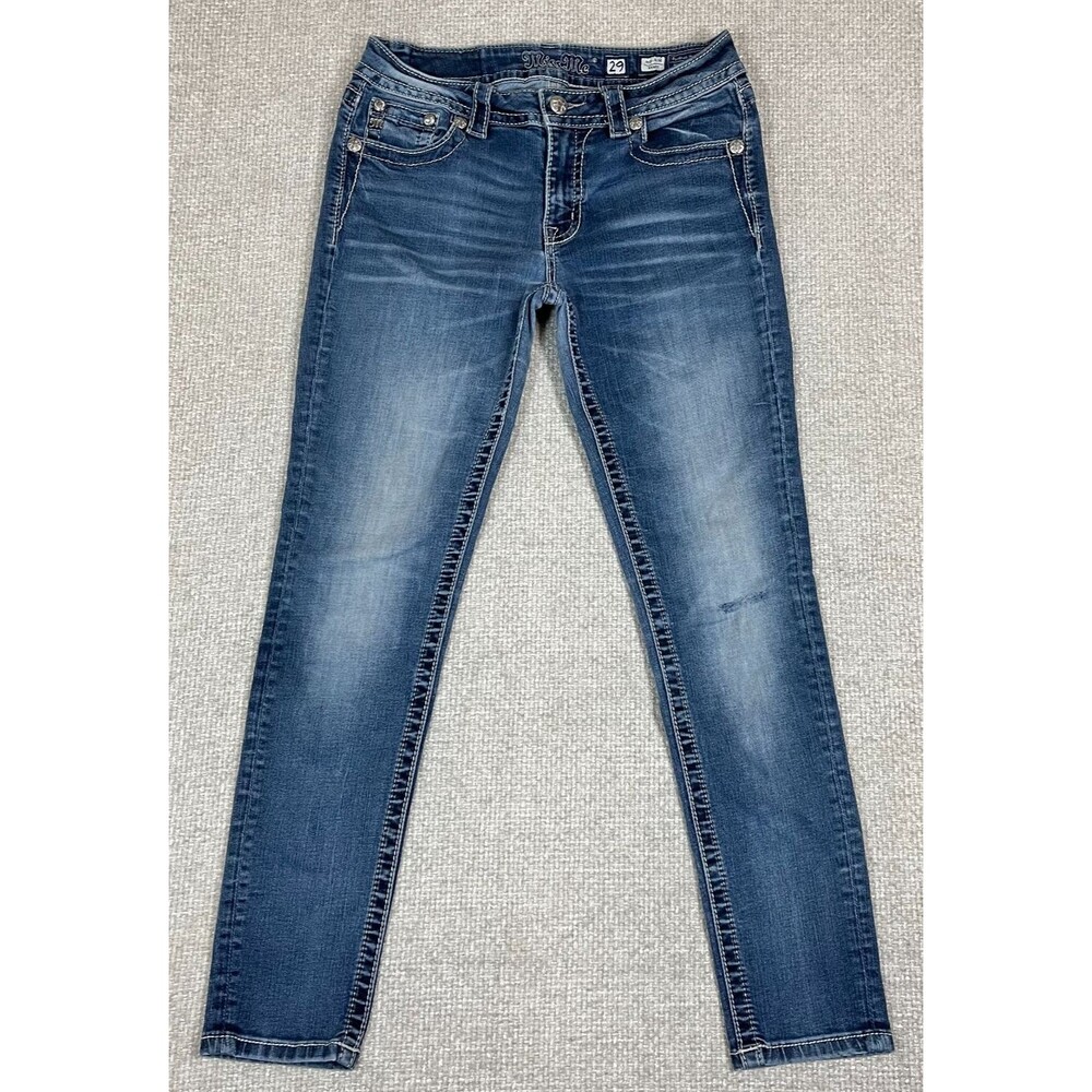 Miss Me Skinny Jeans Women's Size 29 Mid Rise Stretch Blue Denim Rhinestone
